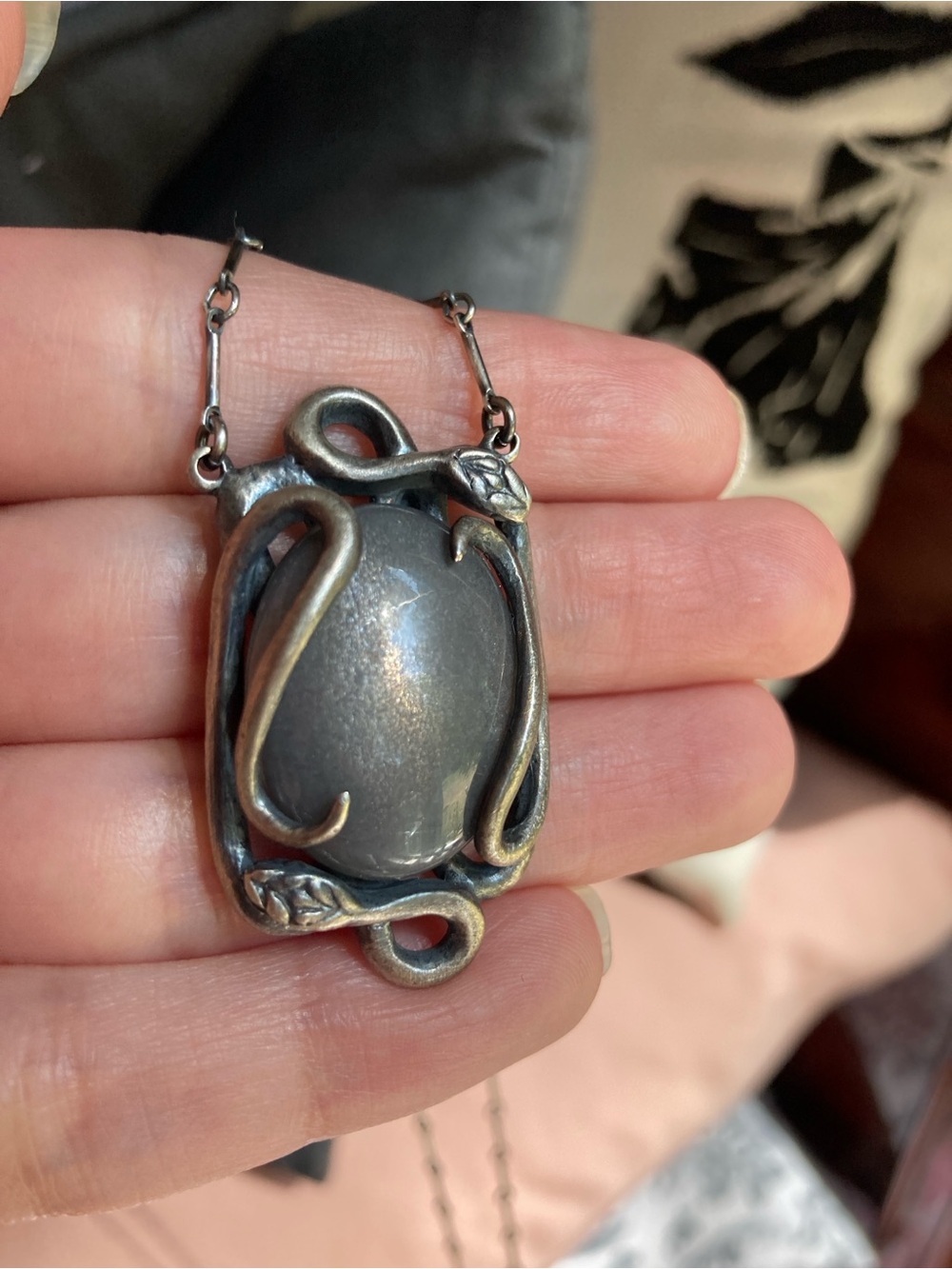 Blood Milk Jewels OOAK Small Black Moonstone/Sunstone Medusa
